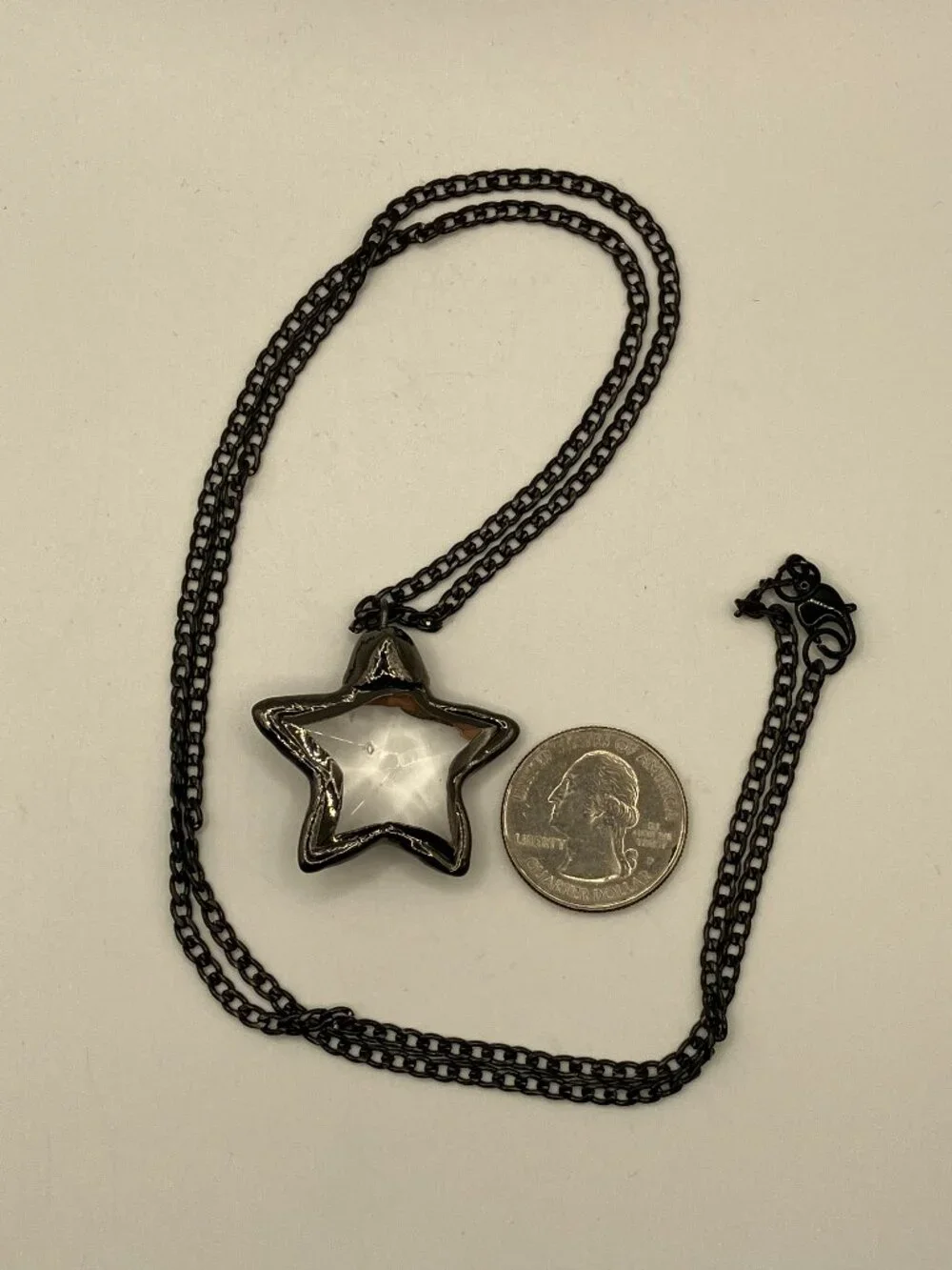 Star Glass Pendant + Black Stainless Steel 27inch adjustable Curb Chain NEW